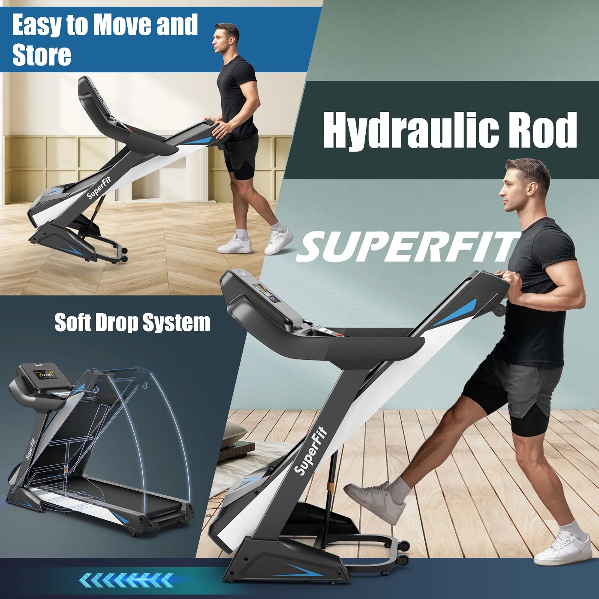 Superfit 4.75HP Electric Folding Treadmill W/APP Auto Incline Preset Programs Speakers