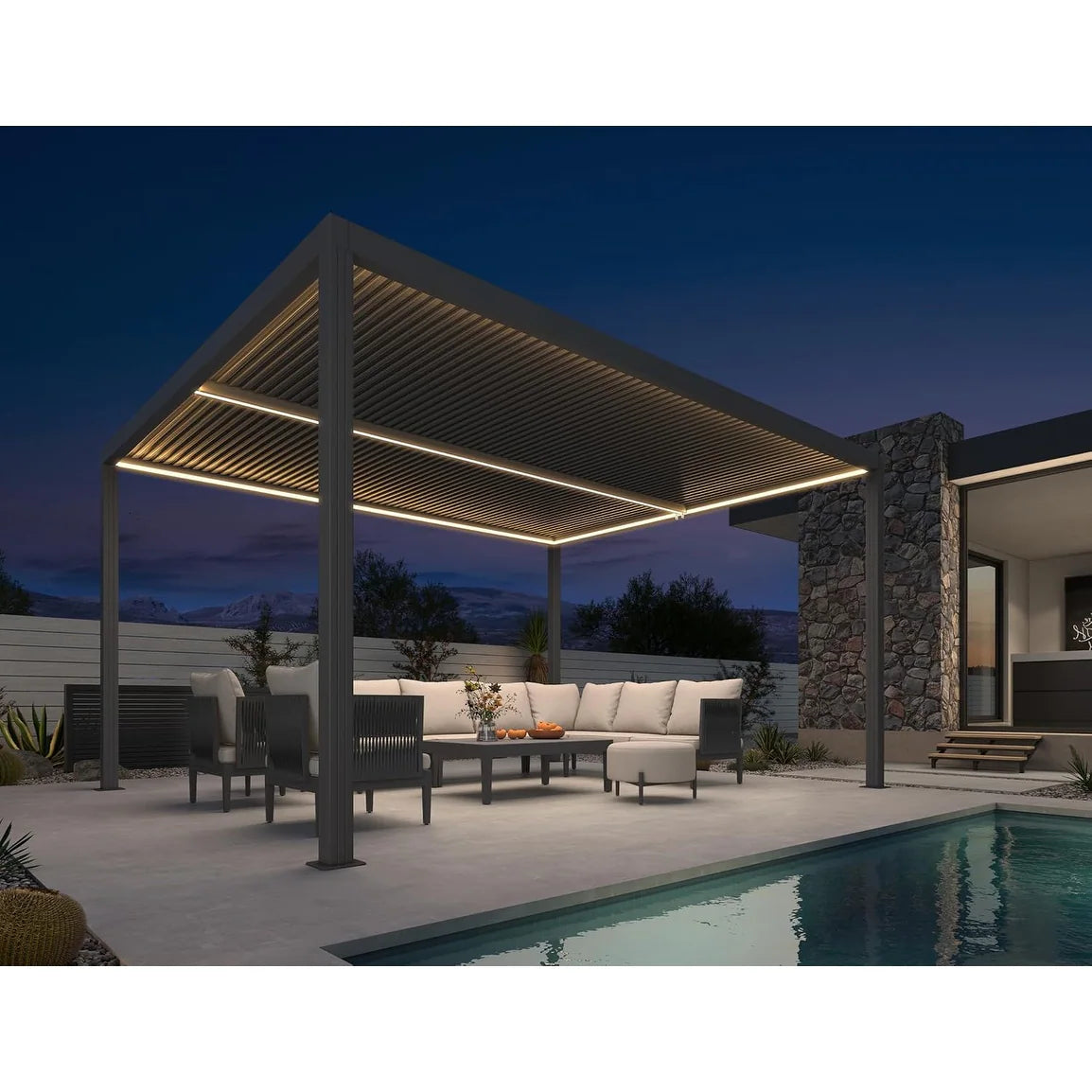 Gray Louvered Pergola Outdoor Aluminum Pergola with Adjustable Roof for Patio Gray Hardtop Gazebo