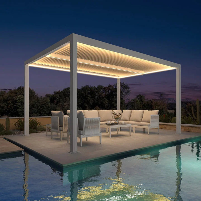 Louvered Pergola Modern White Pergola with Adjustable Roof for Deck Backyard Garden