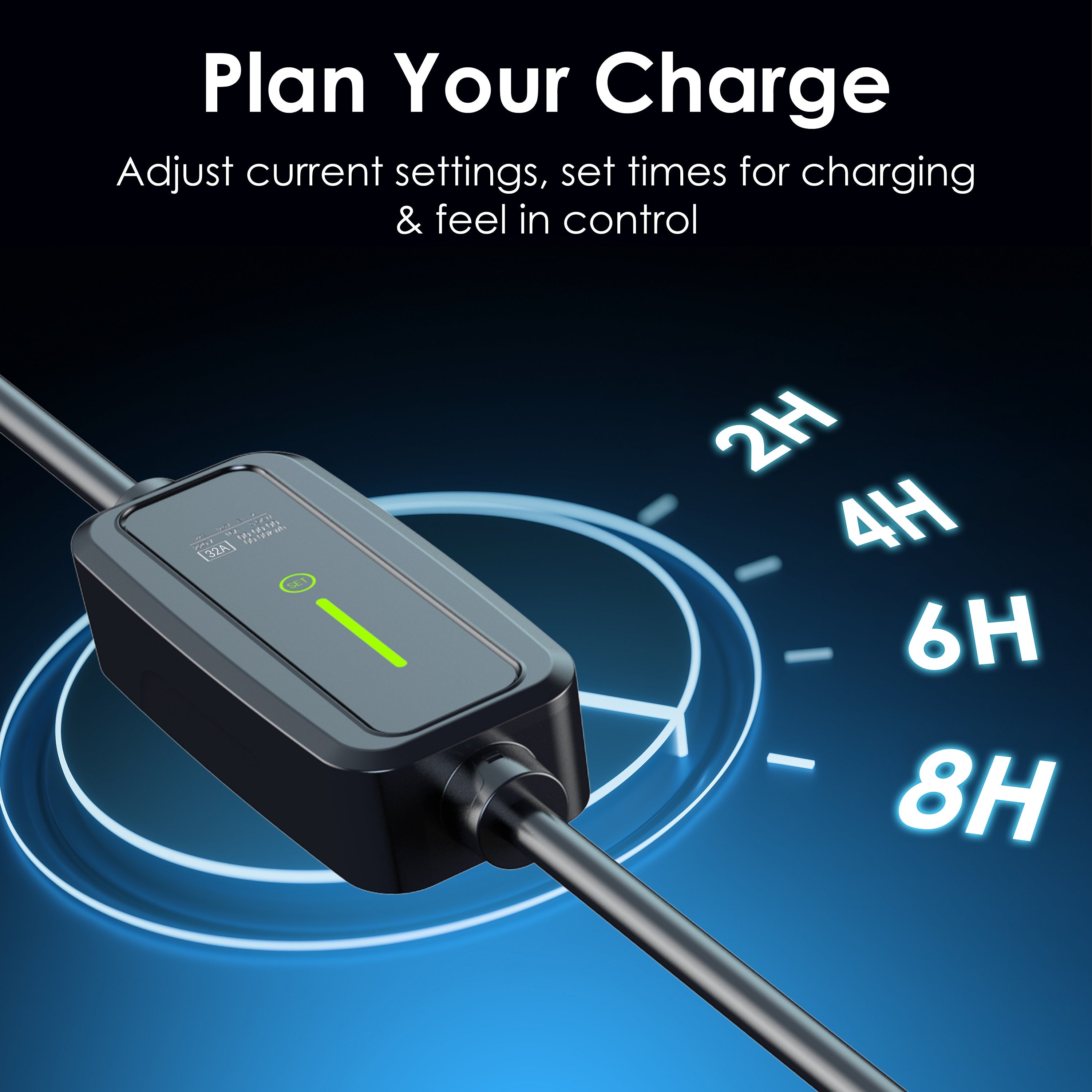 Portable Level 2 EV Charger – 32A J1772 Charging Station with NEMA 14-50 Plug & LED Display