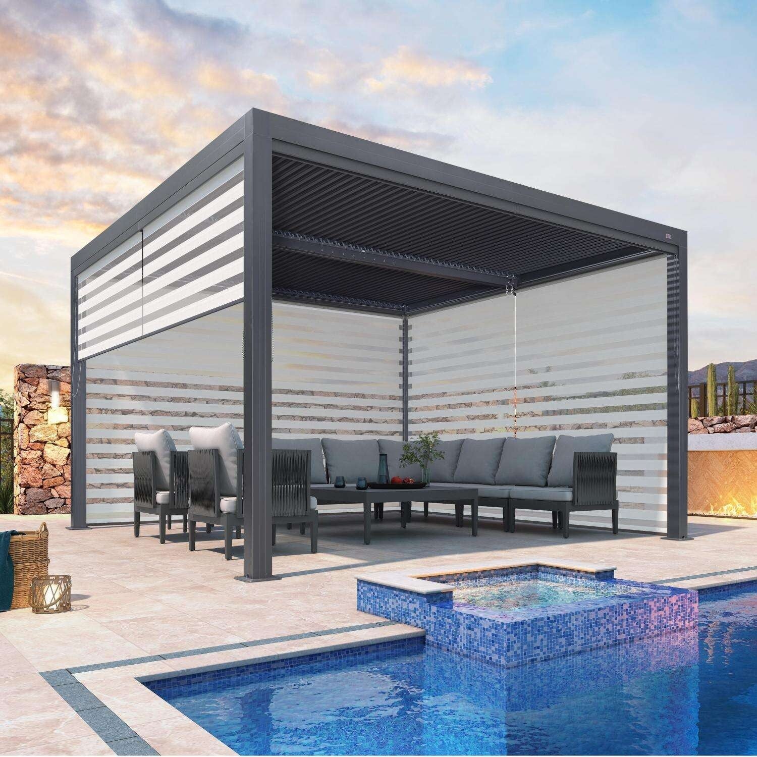 Gray Louvered Pergola Outdoor Aluminum Pergola with Adjustable Roof for Patio Gray Hardtop Gazebo