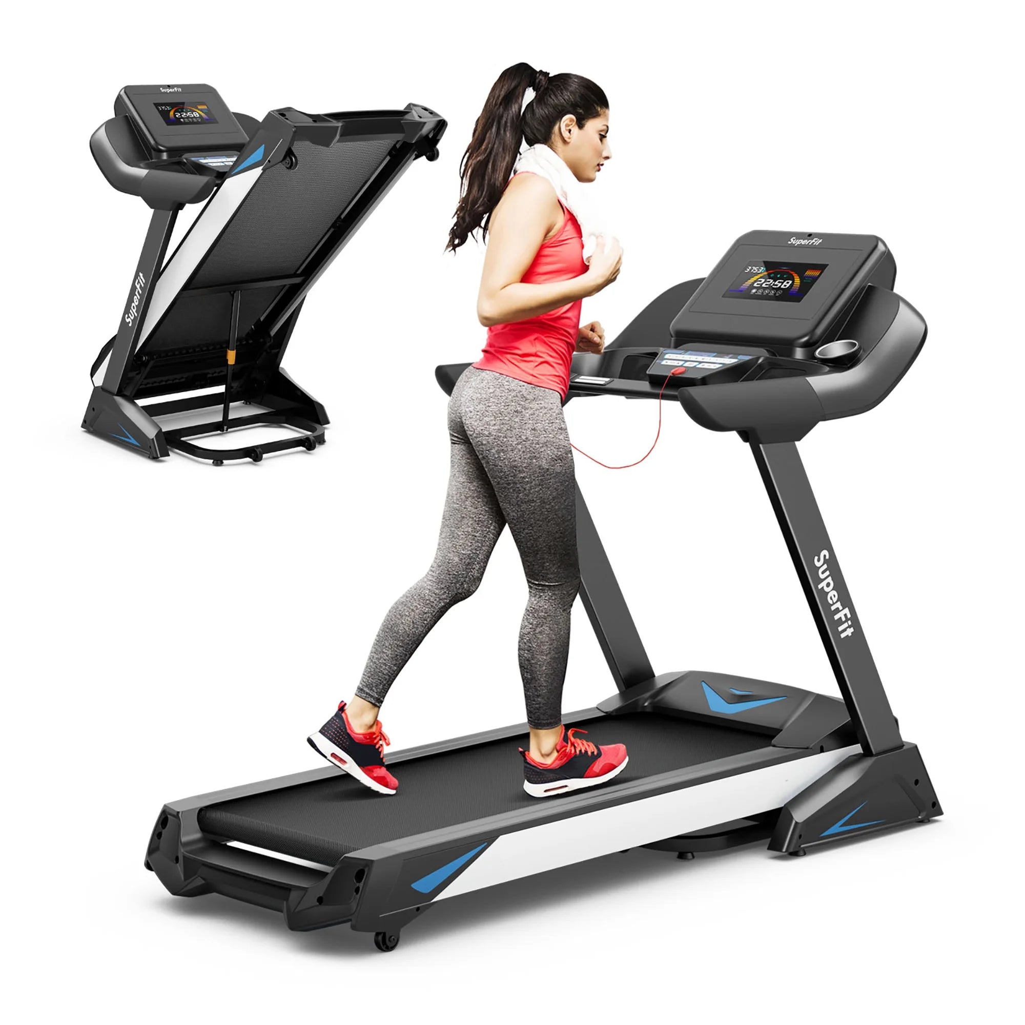Superfit 4.75HP Electric Folding Treadmill W/APP Auto Incline Preset Programs Speakers