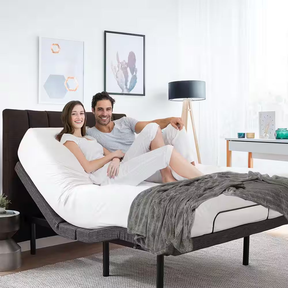 King Luxury Black Adjustable Bed Base with Wireless Remote, Head and Foot Massage, LED Lighting and Dual USB Ports