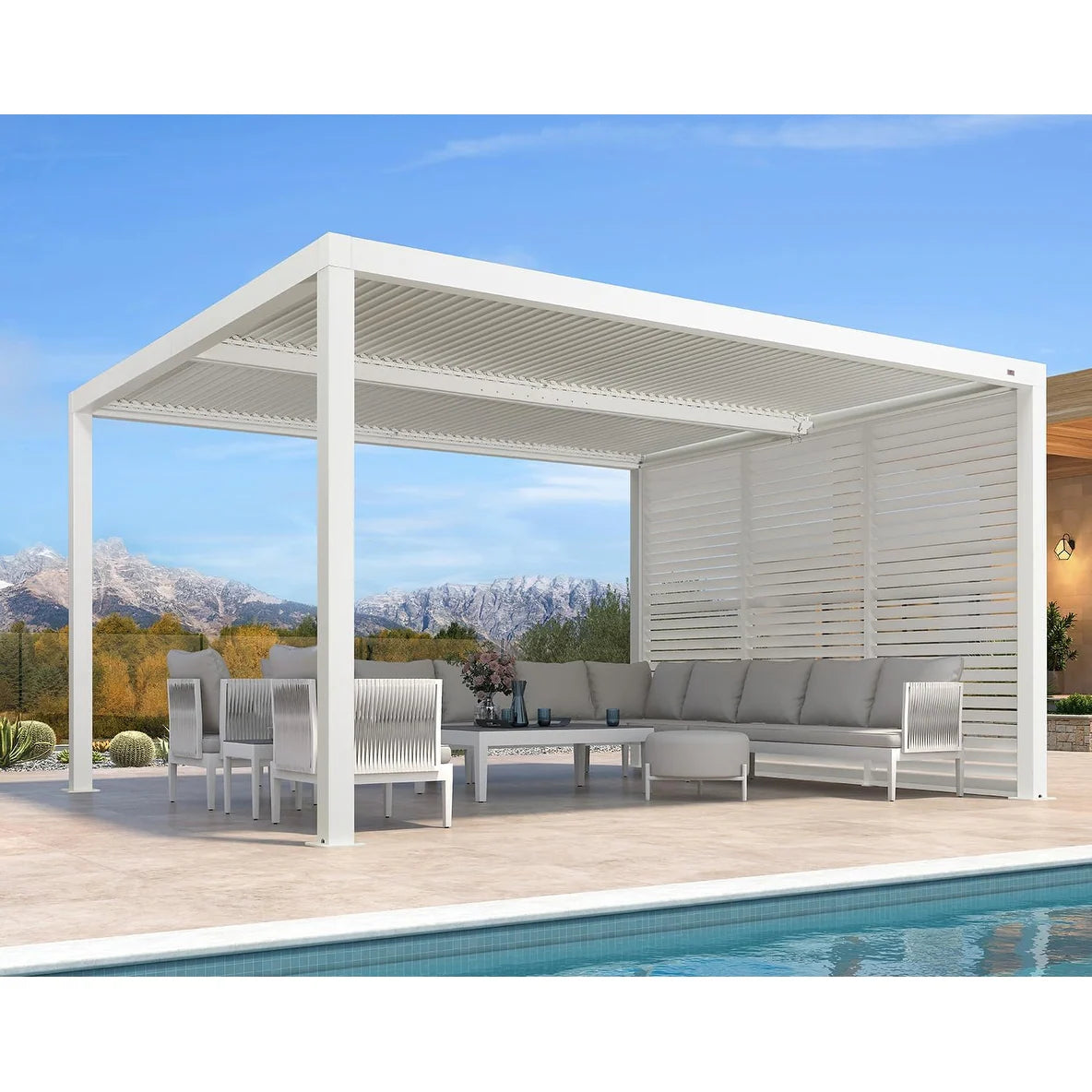 Louvered Pergola Modern White Pergola with Adjustable Roof for Deck Backyard Garden