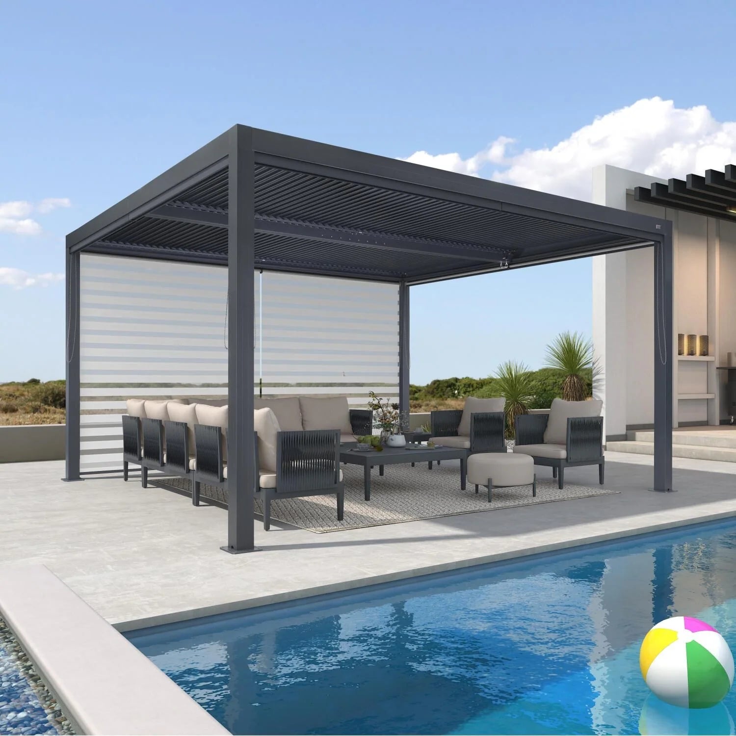 Gray Louvered Pergola Outdoor Aluminum Pergola with Adjustable Roof for Patio Gray Hardtop Gazebo