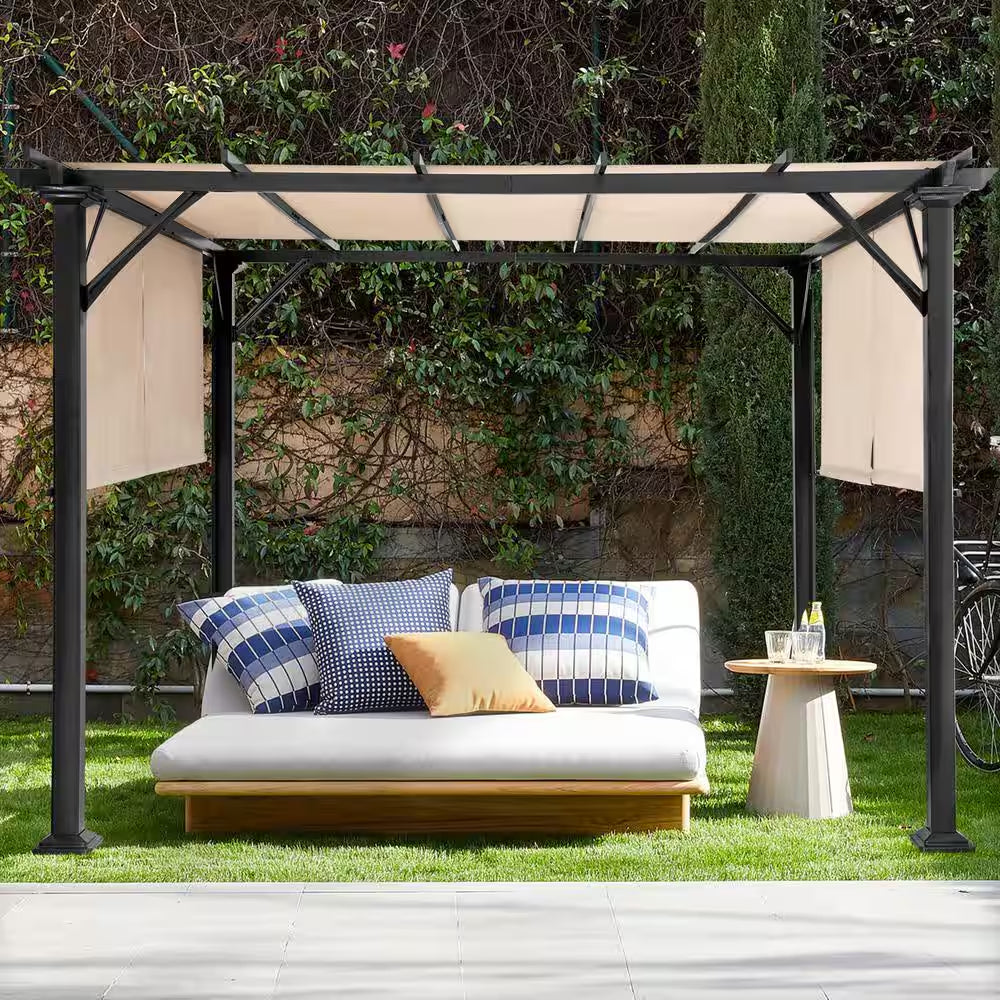 10 Ft. X 10 Ft. Steel Patio Pergola with Beige Shade Canopy