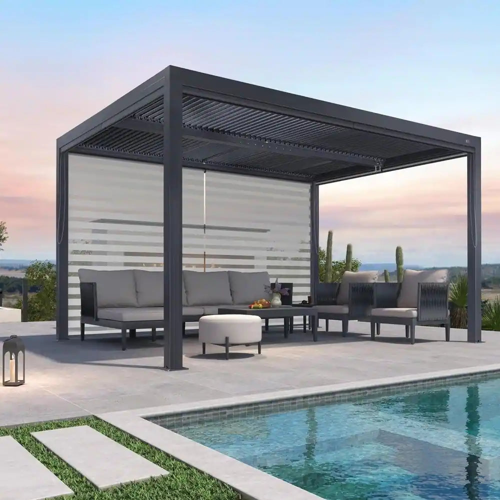 Gray Louvered Pergola Outdoor Aluminum Pergola with Adjustable Roof for Patio Gray Hardtop Gazebo