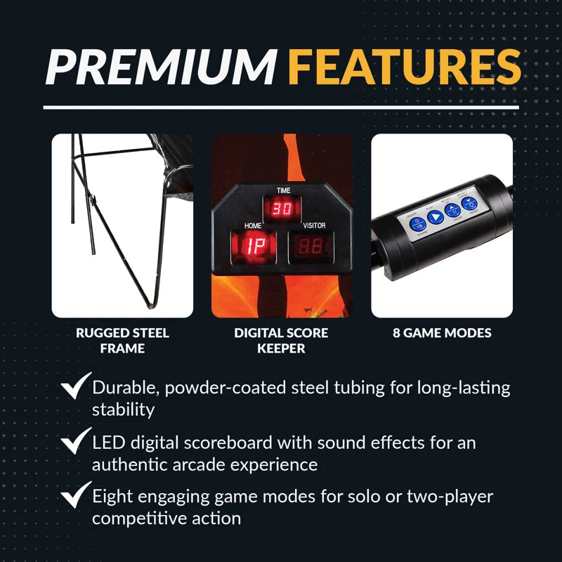 Hathaway Sure Shot 81-In Dual Basketball Arcade Game for Game Room - with LED Scoring, Foldable Indoor Basketball Game Design, Steel Frame, 8 Game Modes, Pump & Dual Hoops