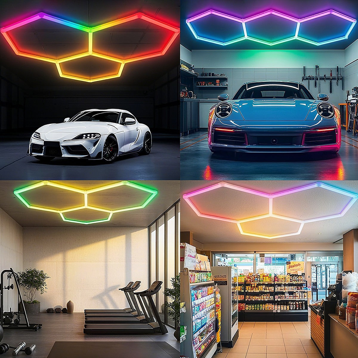 RGB LED Hexagon Garage Lights Car Detailing Shop Light No Border for Garage Bar