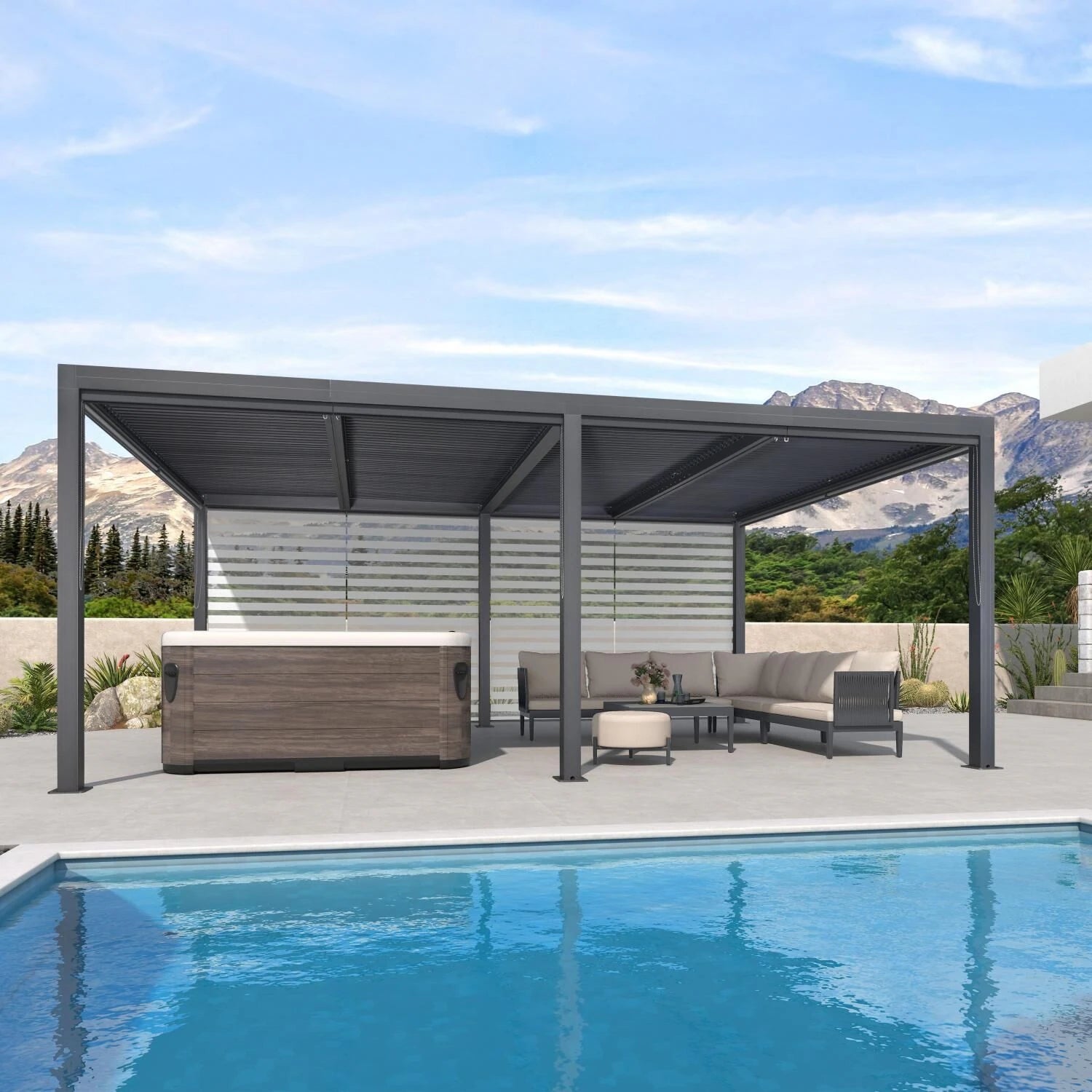 Gray Louvered Pergola Outdoor Aluminum Pergola with Adjustable Roof for Patio Gray Hardtop Gazebo