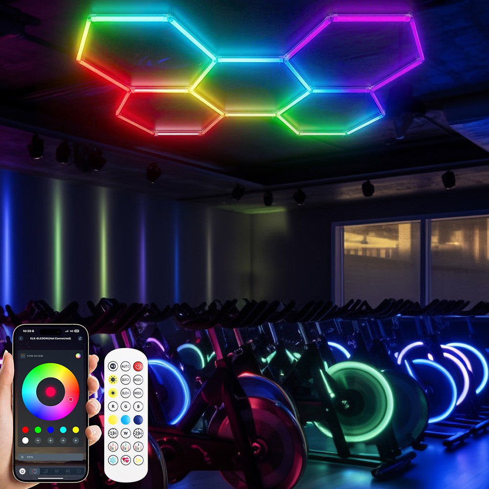 RGB LED Hexagon Garage Lights Car Detailing Shop Light No Border for Garage Bar