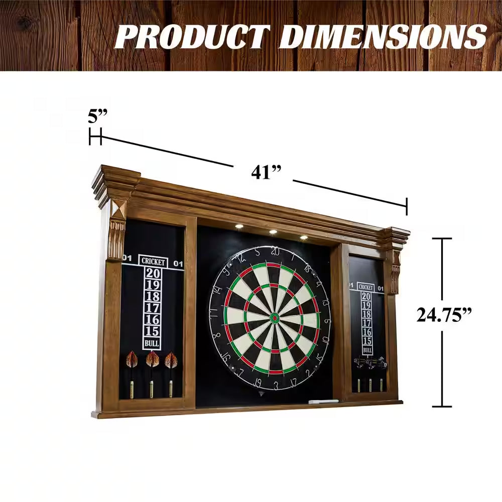 Woodhaven Premium Bristle Dartboard Cabinet Set with LED Lights
