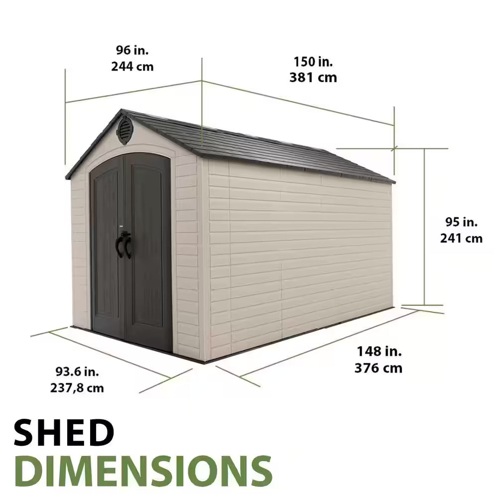 8 Ft. W X 12.5 Ft. D Resin Storage Shed with Double Doors (100 Sq. Ft.)