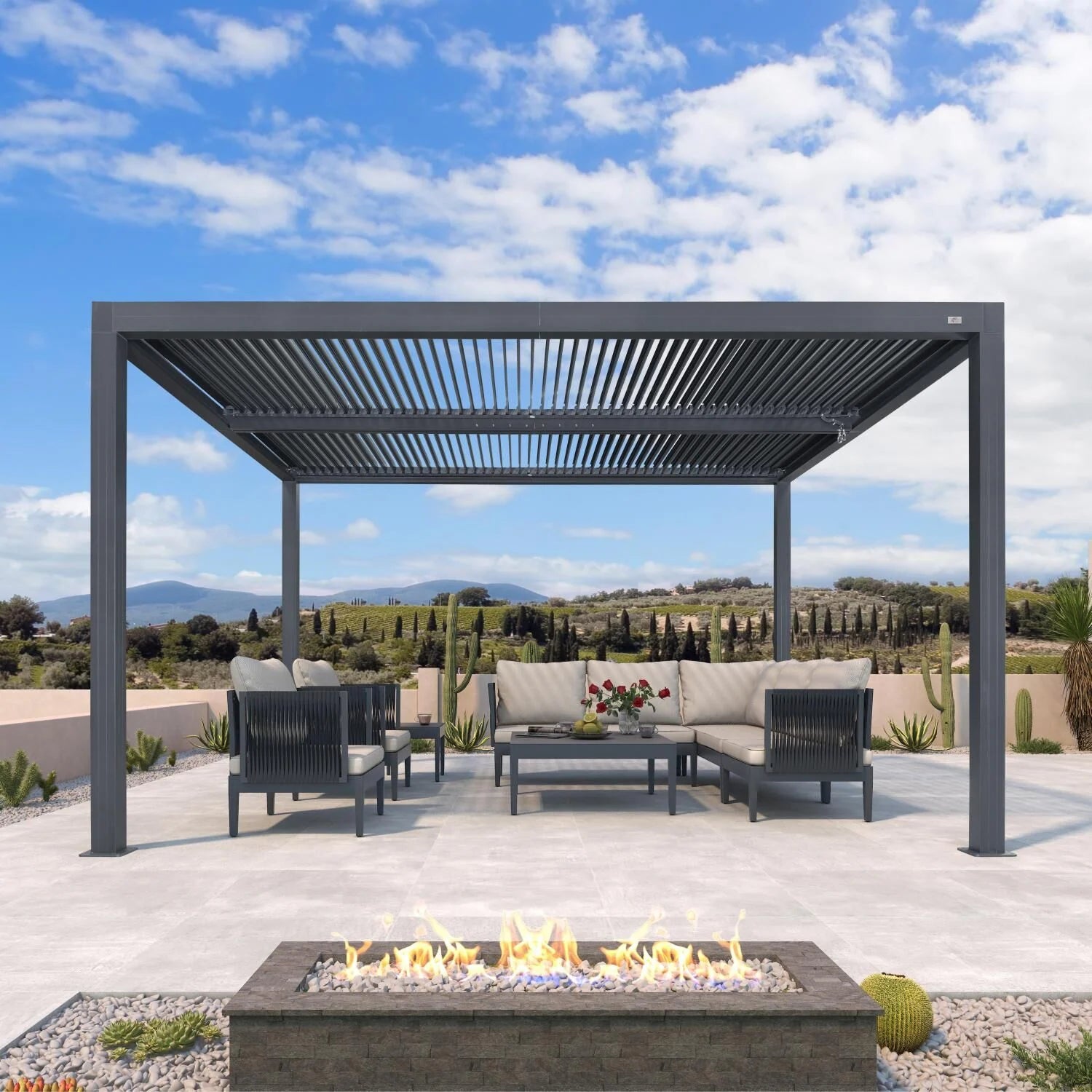 Gray Louvered Pergola Outdoor Aluminum Pergola with Adjustable Roof for Patio Gray Hardtop Gazebo