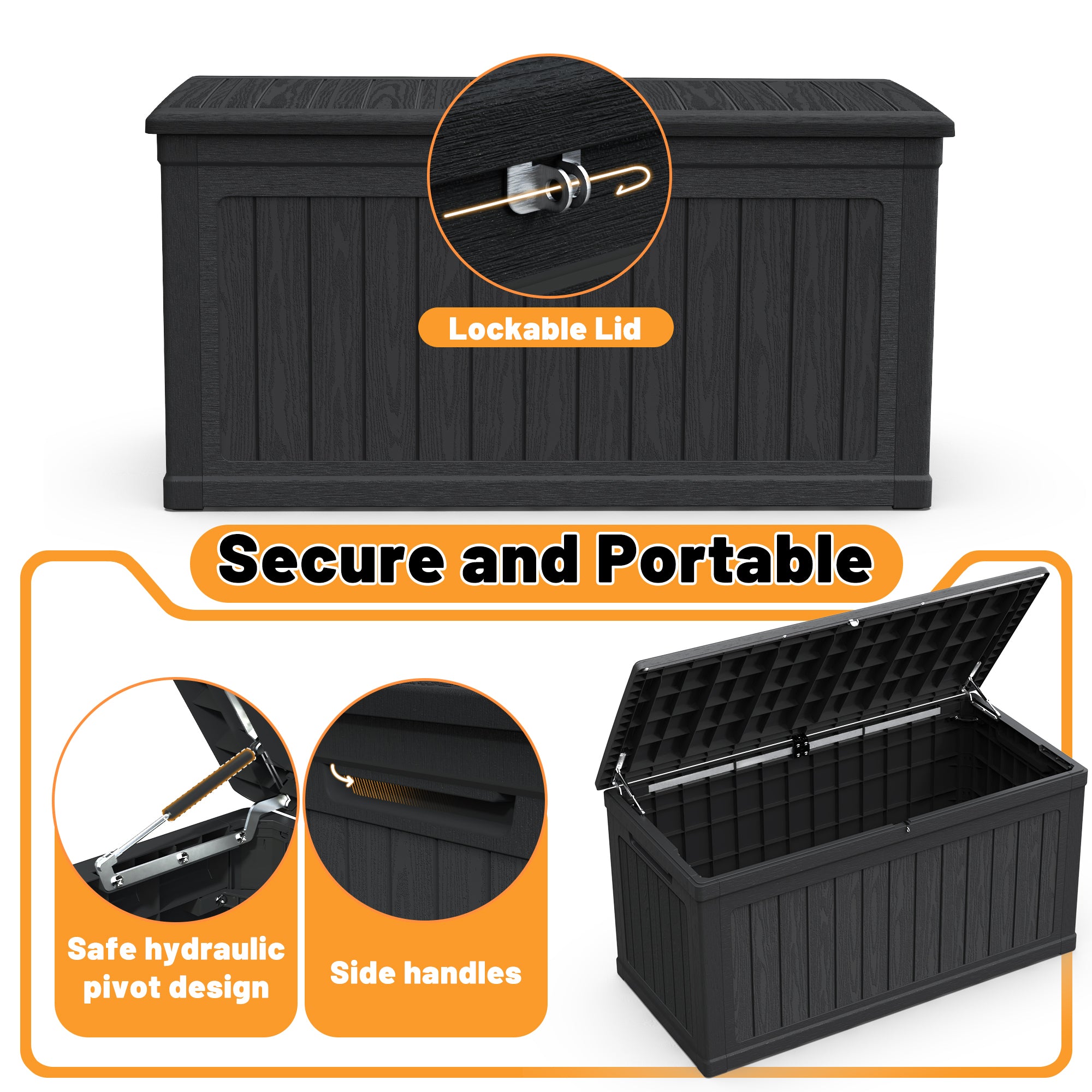 Large Outdoor Storage Deck Box – Waterproof Resin Patio Storage Box with Lockable Lid - 230 Gallon