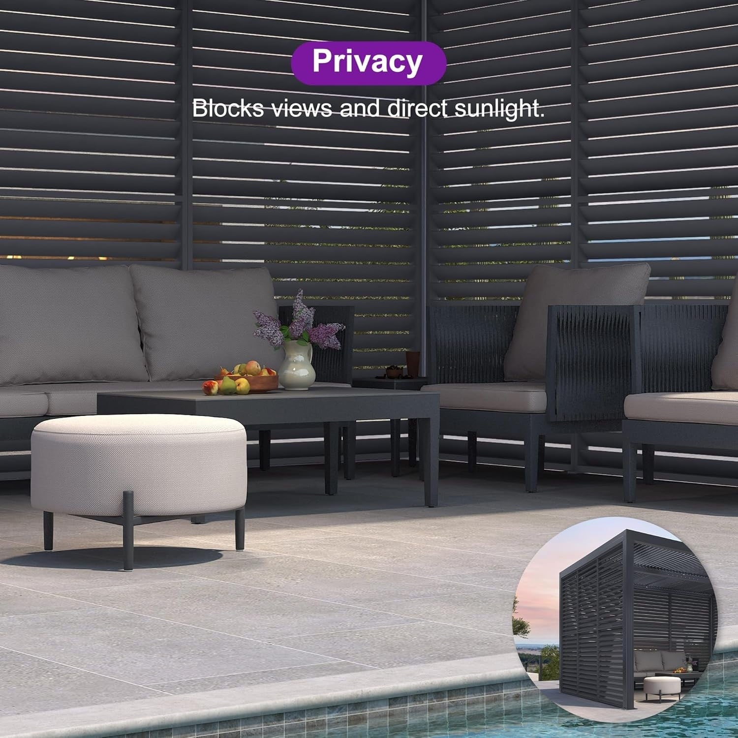 Gray Louvered Pergola Outdoor Aluminum Pergola with Adjustable Roof for Patio Gray Hardtop Gazebo