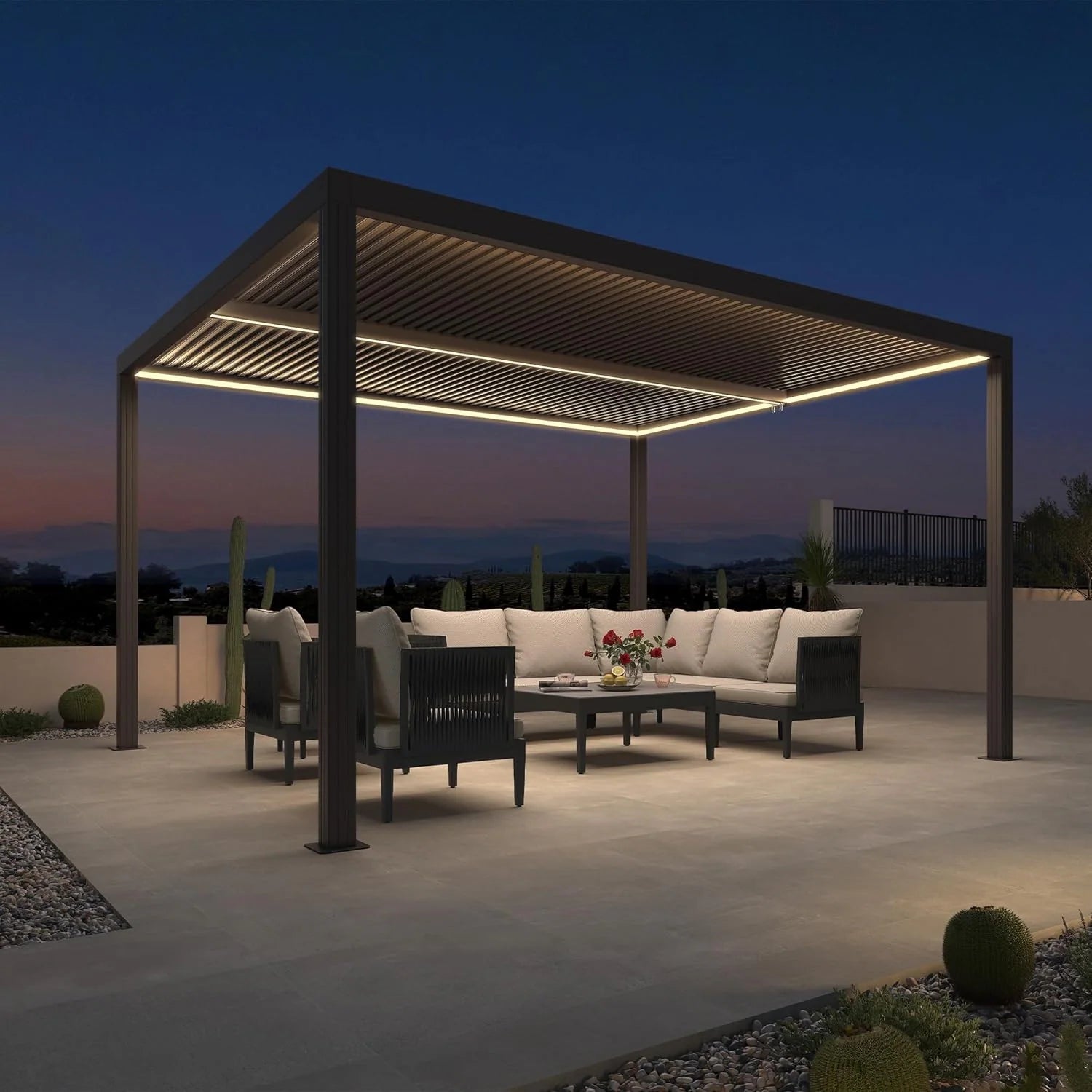 Gray Louvered Pergola Outdoor Aluminum Pergola with Adjustable Roof for Patio Gray Hardtop Gazebo