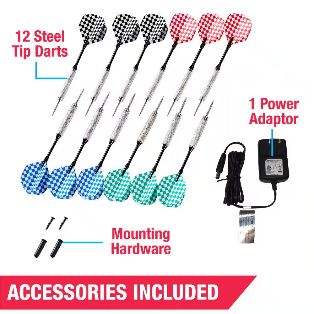 Bristlesmart Dartboard with Cabinet - Accepts Steel Tip Darts with Electronic Scoring and 294 Games