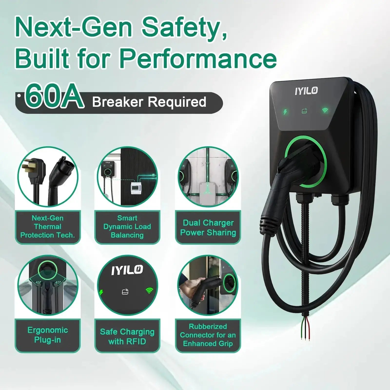 IYILO 48A Hardwired Level 2 EV Charger – Smart Fast Charging with Load Balancing & Energy Monitoring
