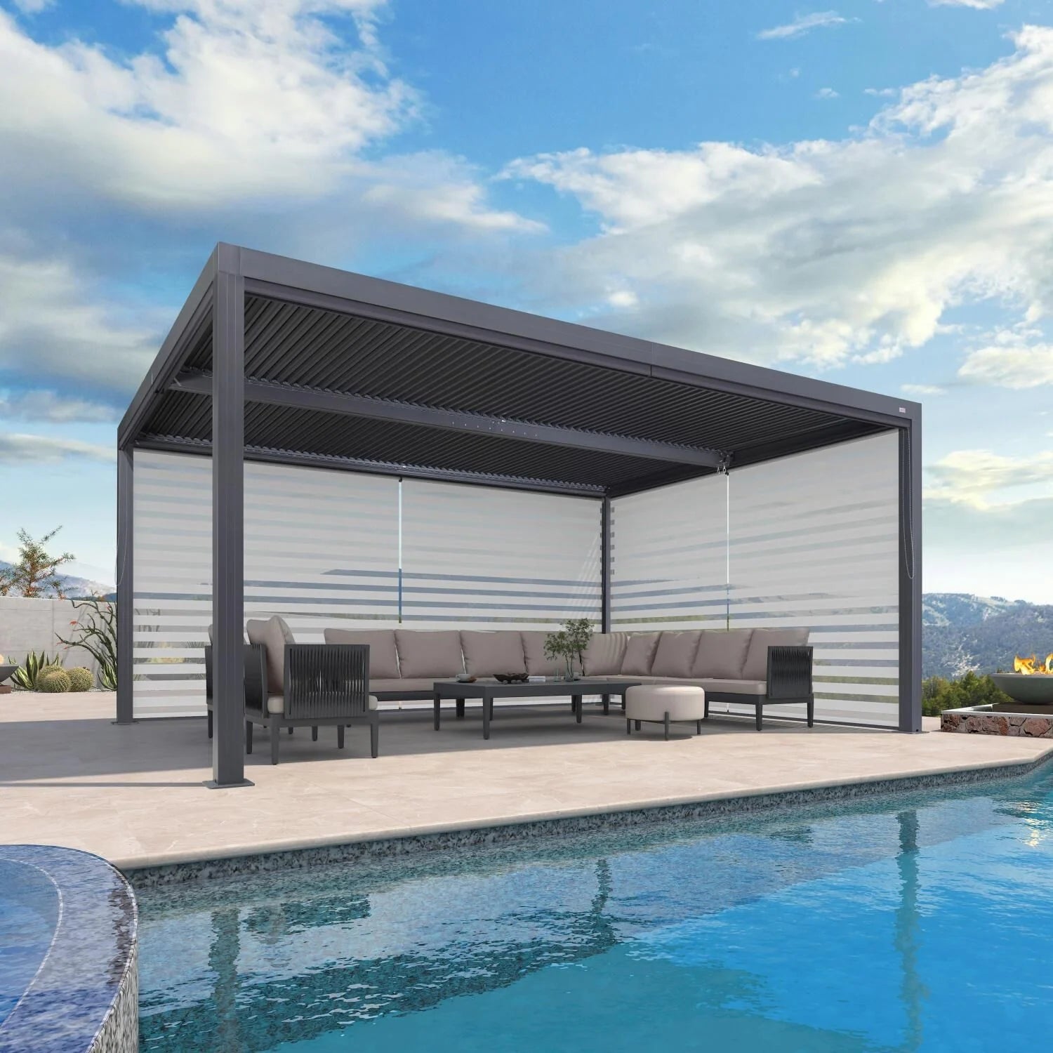 Gray Louvered Pergola Outdoor Aluminum Pergola with Adjustable Roof for Patio Gray Hardtop Gazebo