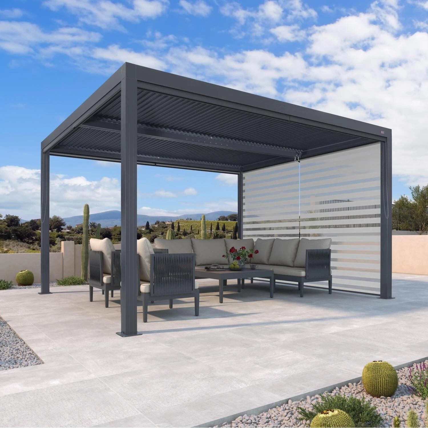 Gray Louvered Pergola Outdoor Aluminum Pergola with Adjustable Roof for Patio Gray Hardtop Gazebo