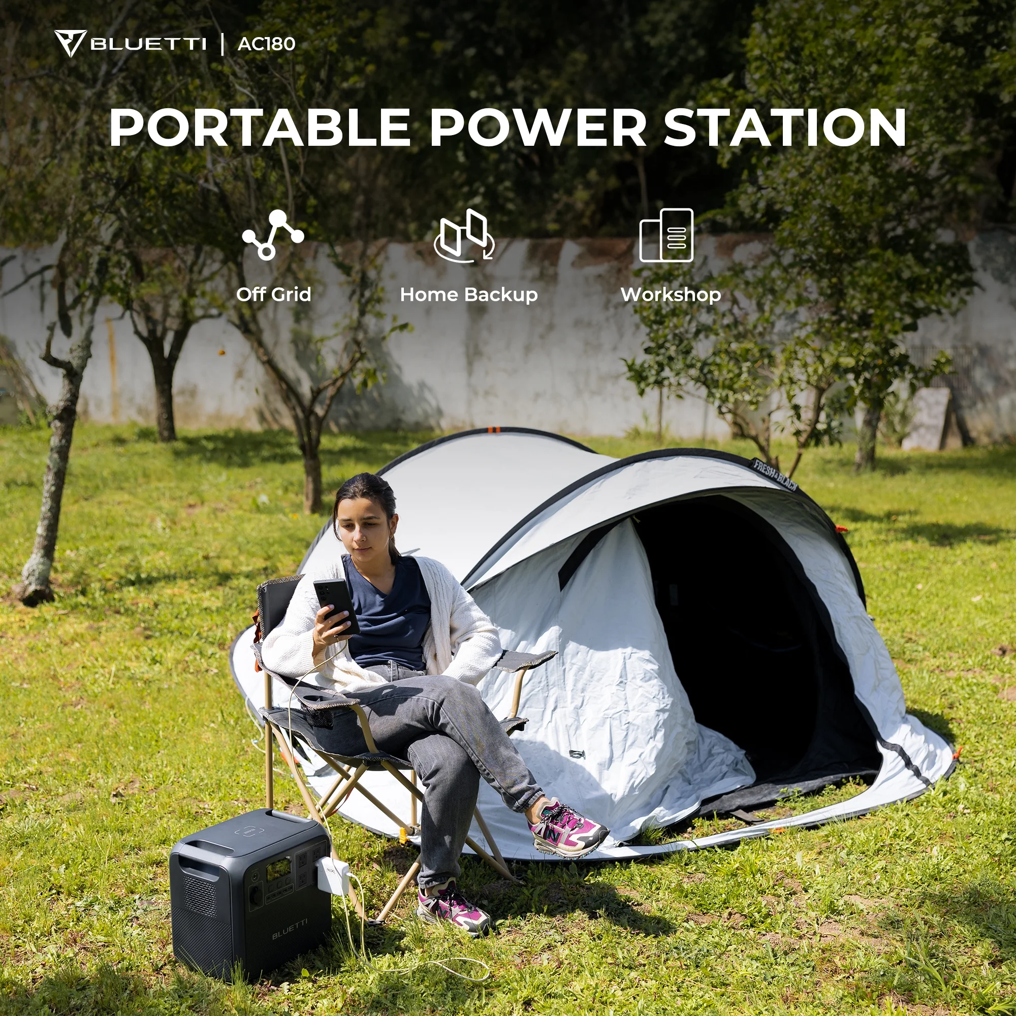 BLUETTI AC180 Solar Generator Kit (1152Wh) – Portable Power Station with 100W Solar Panel - AC Outlets, Lifepo4 Emergency Power for Camping, Off-Grid, Power Outage