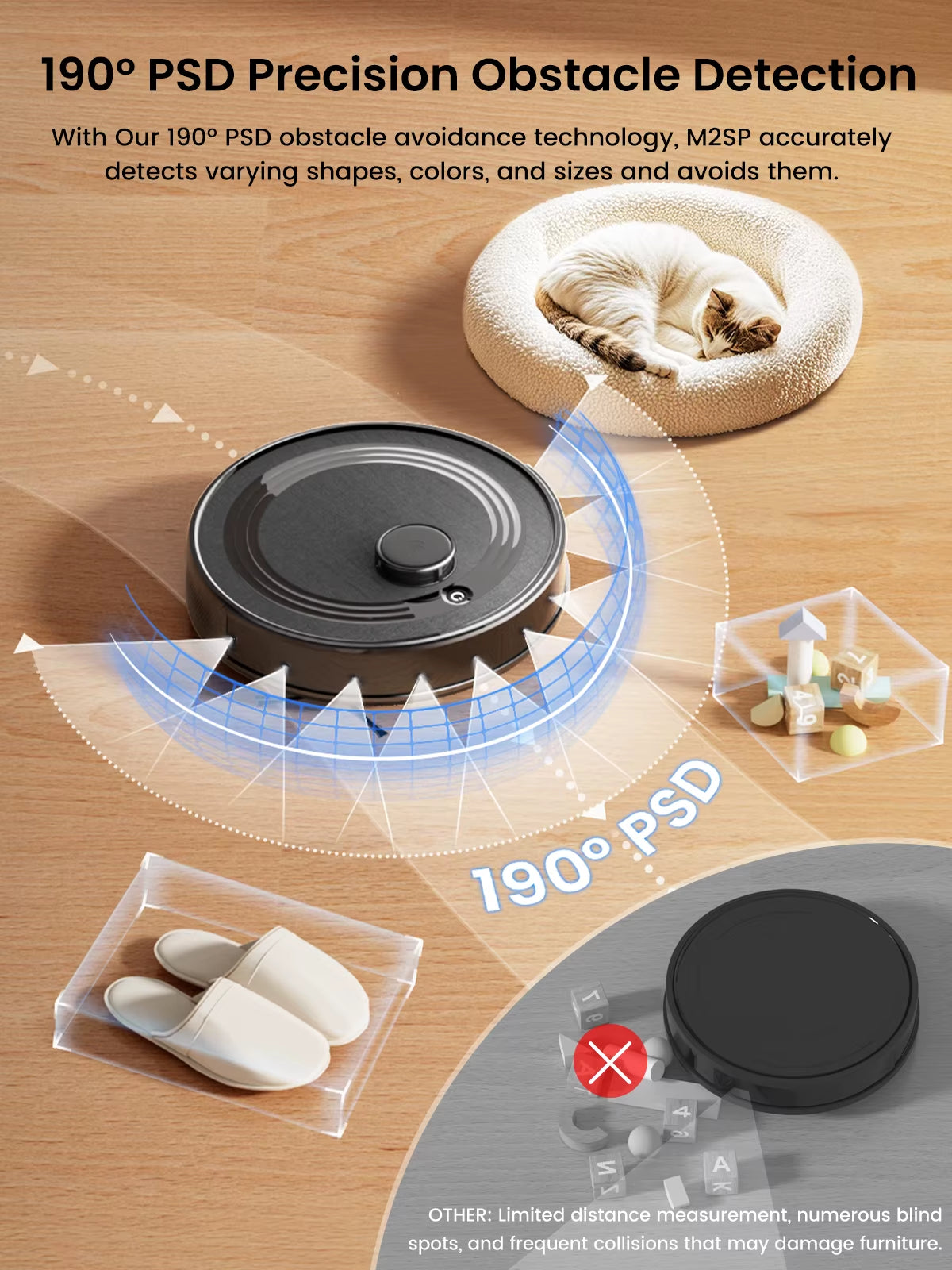 Robot Vacuum Cleaner with Automatic Emptying M2S Pro,10000Pa, 240 Minutes, Laser Navigation DTOF, Ideal for Pet Hair