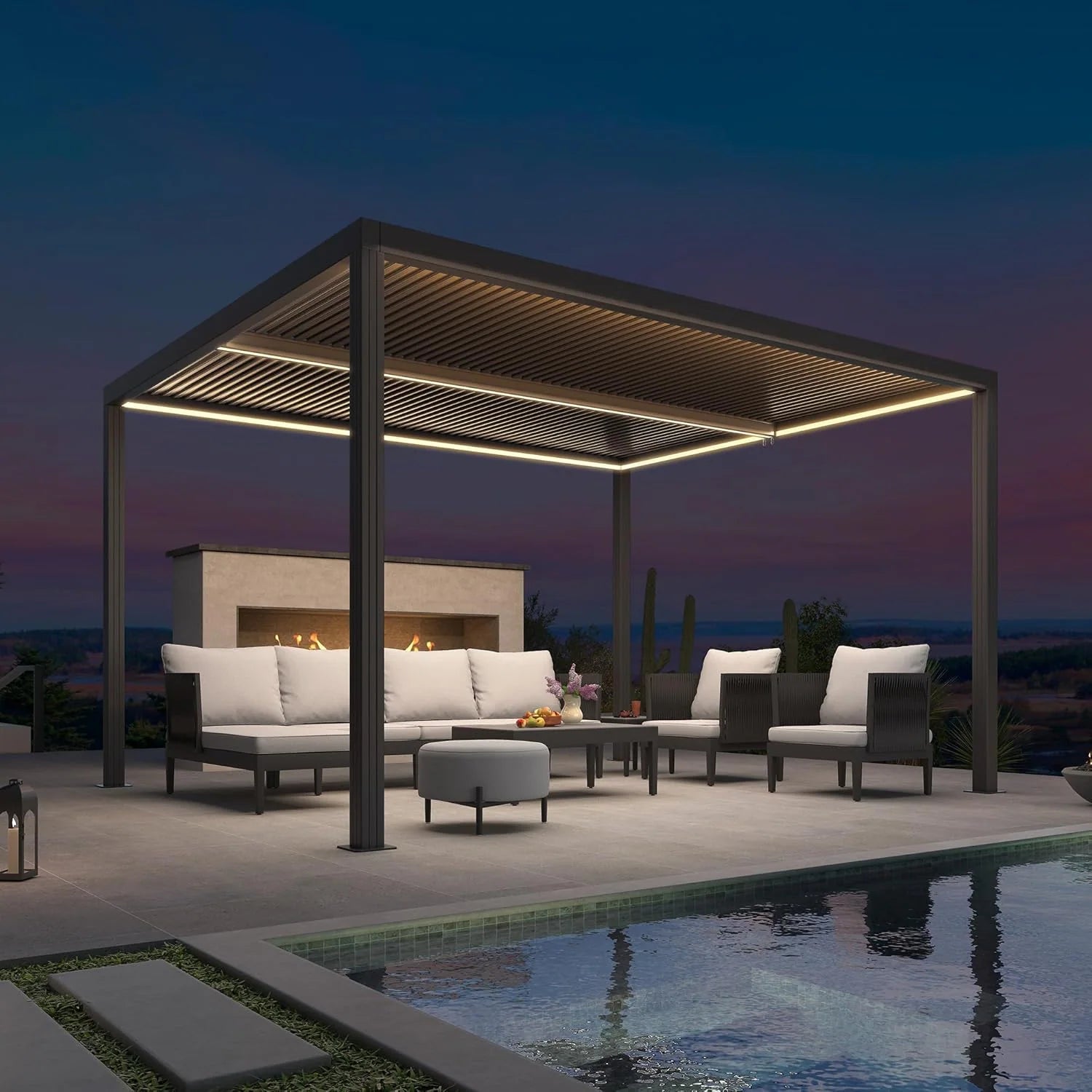 Gray Louvered Pergola Outdoor Aluminum Pergola with Adjustable Roof for Patio Gray Hardtop Gazebo