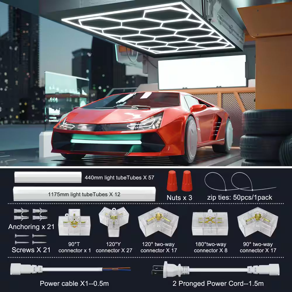 1.6 Ft. 6500K Integrated LED White Strip Light Fixture 108000LM Hexagon Garage Light (14 HEX)