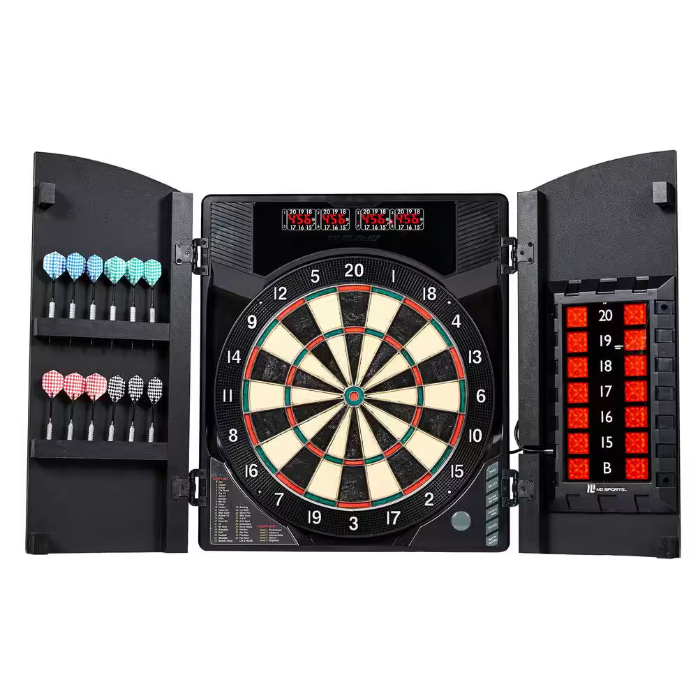 Bristlesmart Dartboard with Cabinet - Accepts Steel Tip Darts with Electronic Scoring and 294 Games