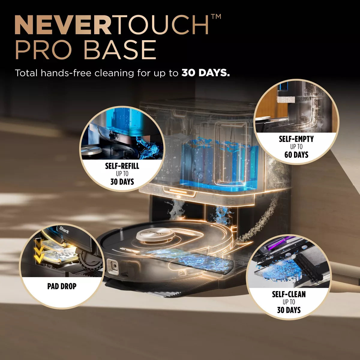 Shark Powerdetect 2-In-1 Cordless Robot Vacuum and Mop with Nevertouch Pro Base RV2810ZE 5" Cleaning Path Black