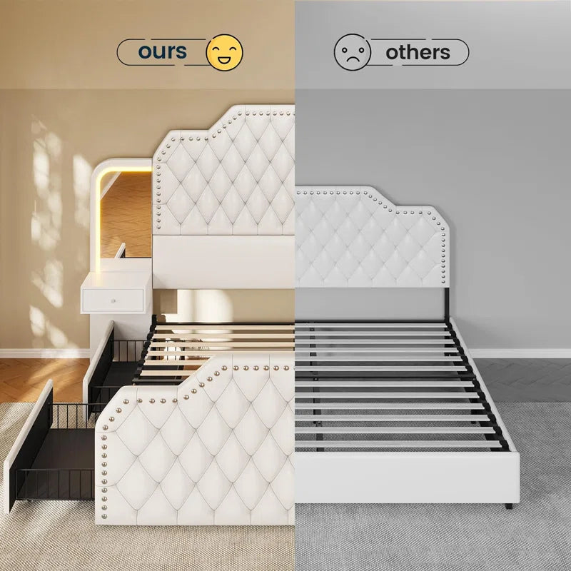 Karlton Bed with 4 Storage Drawers,Led Tall Platform Bed Frame