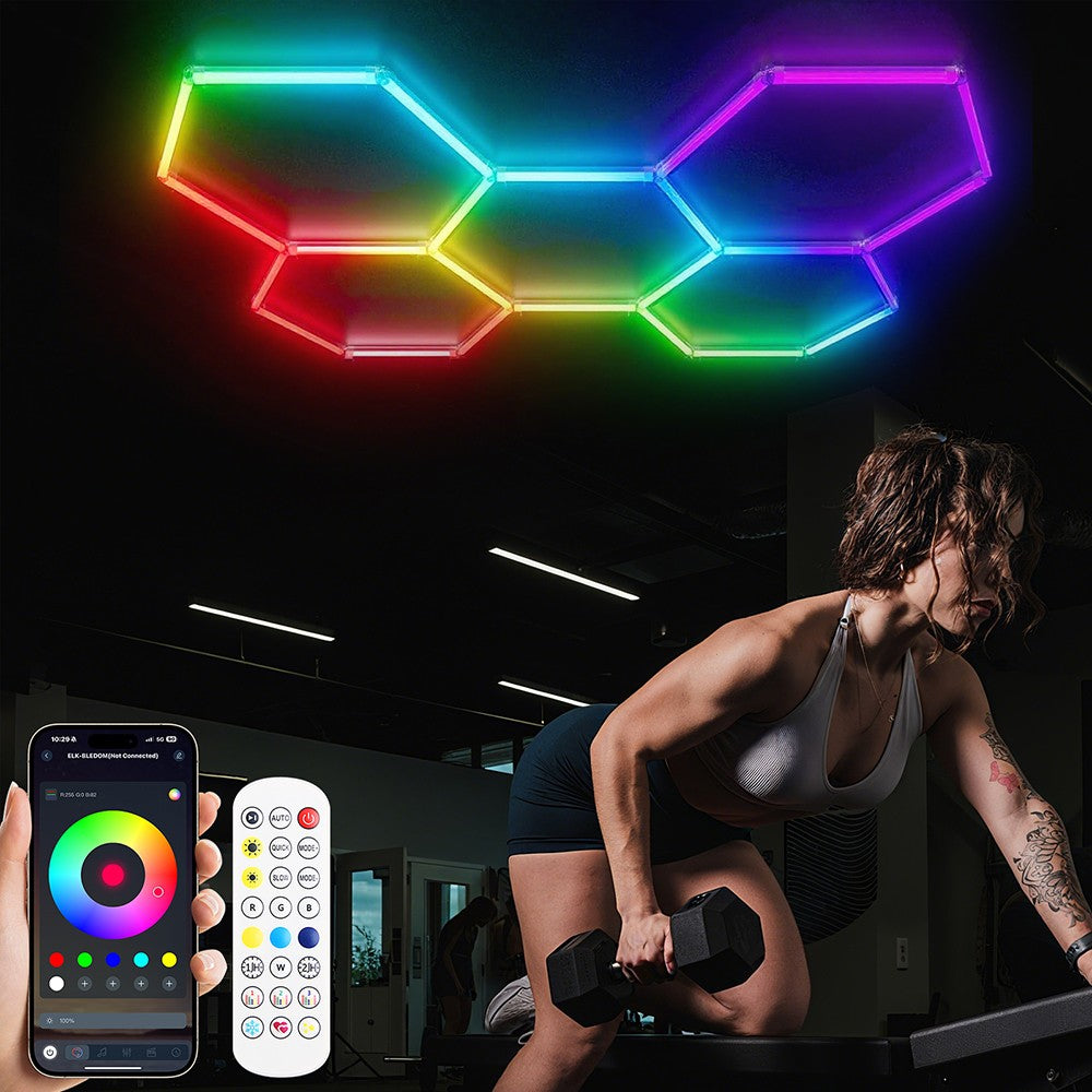 RGB LED Hexagon Garage Lights Car Detailing Shop Light No Border for Garage Bar