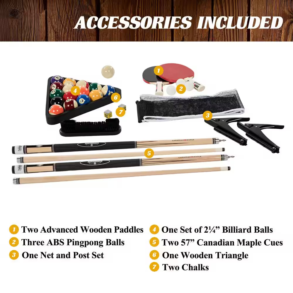 Monteray 7.5 Ft Slate-Tech Pool Table 3-In-1 with Billiards, Table Tennis and Dining Tops, Accessories, Storage Cart