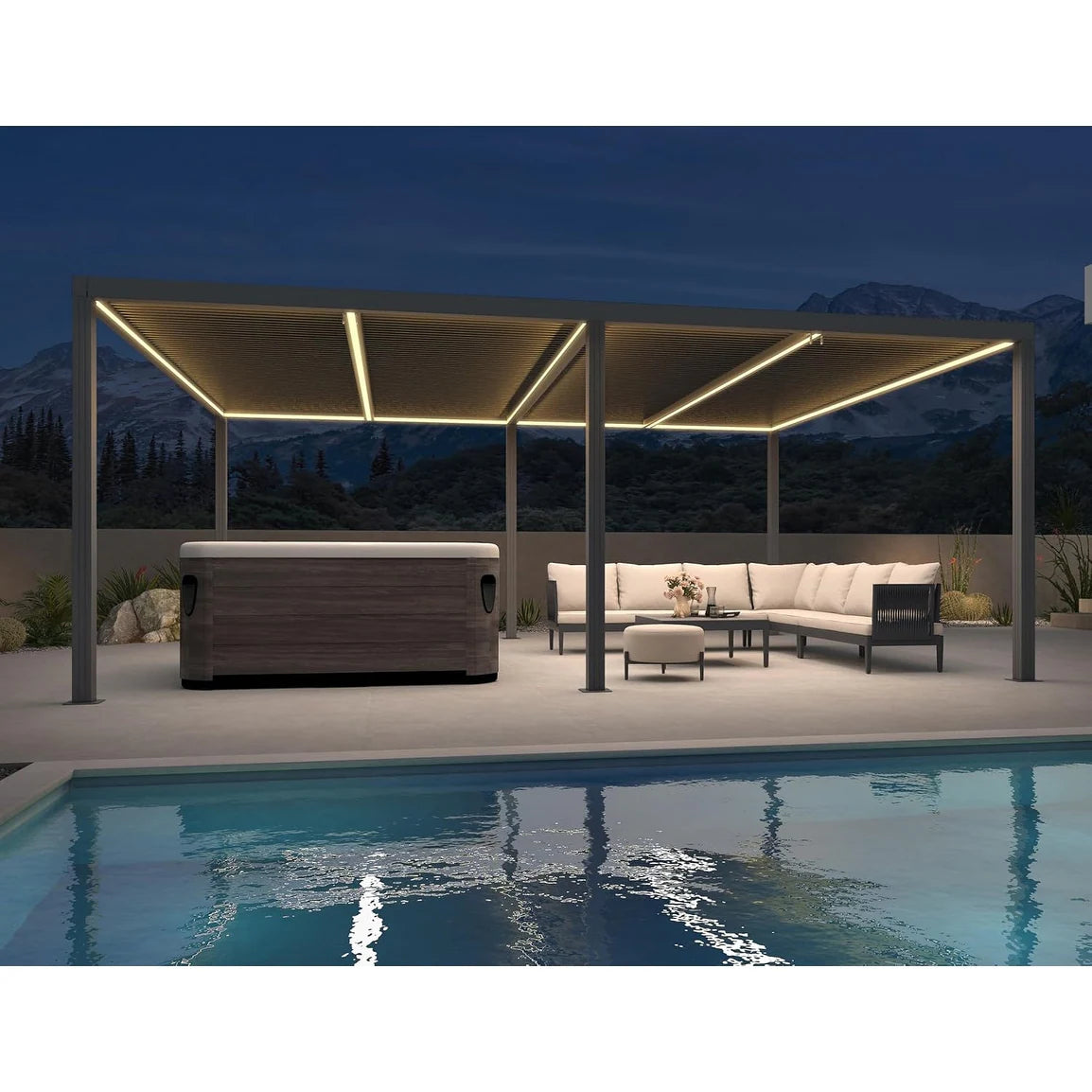 Gray Louvered Pergola Outdoor Aluminum Pergola with Adjustable Roof for Patio Gray Hardtop Gazebo