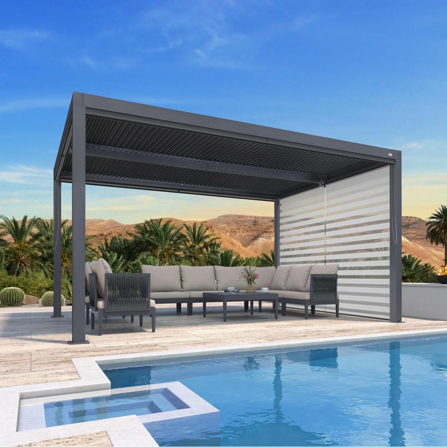 Gray Louvered Pergola Outdoor Aluminum Pergola with Adjustable Roof for Patio Gray Hardtop Gazebo