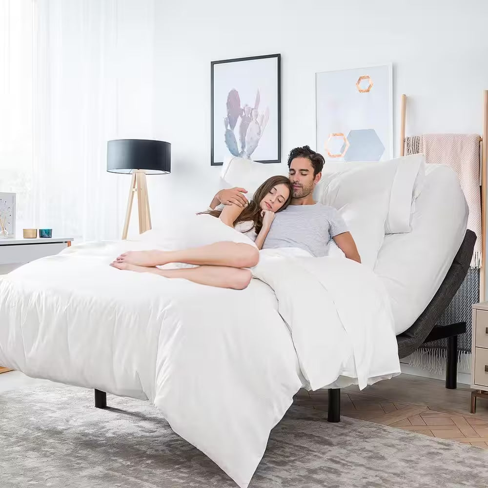King Luxury Black Adjustable Bed Base with Wireless Remote, Head and Foot Massage, LED Lighting and Dual USB Ports