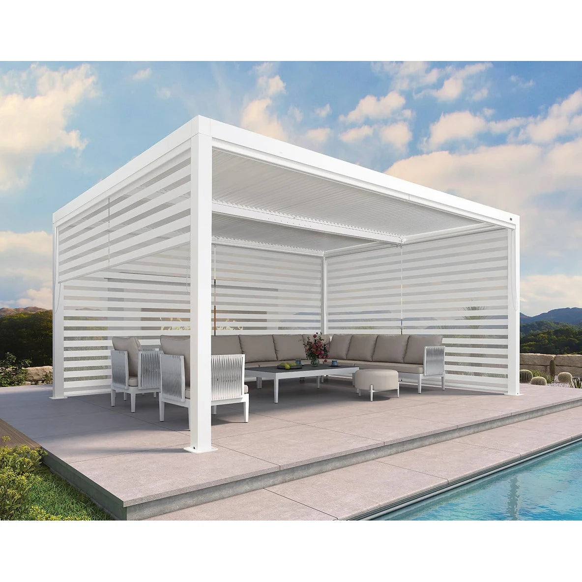 Louvered Pergola Modern White Pergola with Adjustable Roof for Deck Backyard Garden