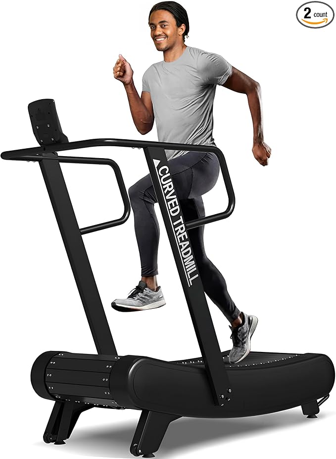 Mikolo Curved Treadmill with 8 Resistance Levels – Non-Motorized HIIT Treadmill for Home & Commercial Gyms - LCD Digital Monitor, Shock Absorption, Multi-Grip Adjustable Handrails, Non-Slip Belt