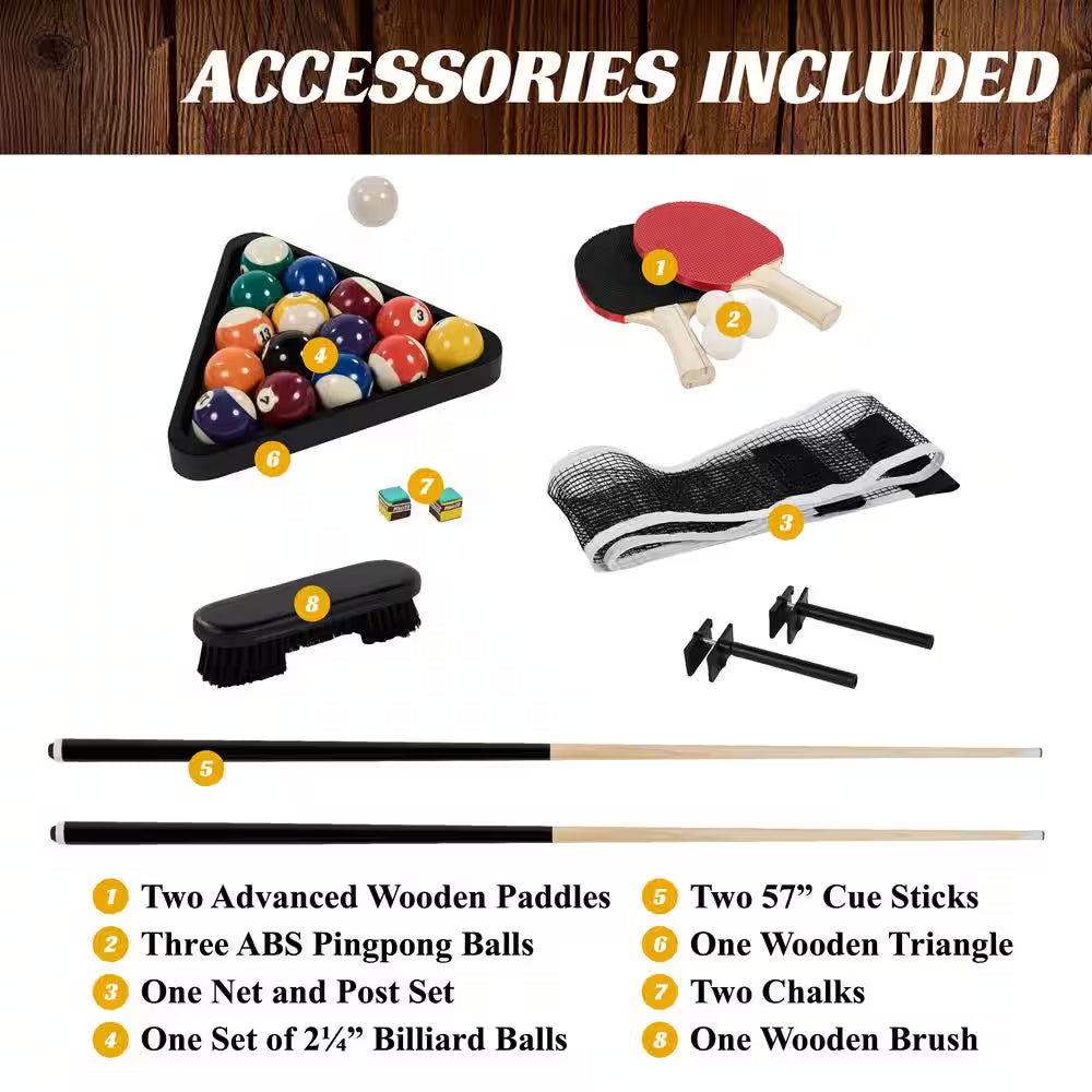 Westmont 7 Ft. Pool Table, 3-In-1 Dining Top and Table Tennis with Game Accessories and Rolling Storage Caddy