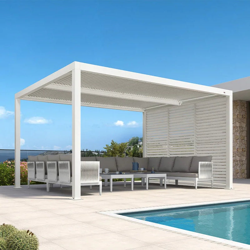 Louvered Pergola Modern White Pergola with Adjustable Roof for Deck Backyard Garden
