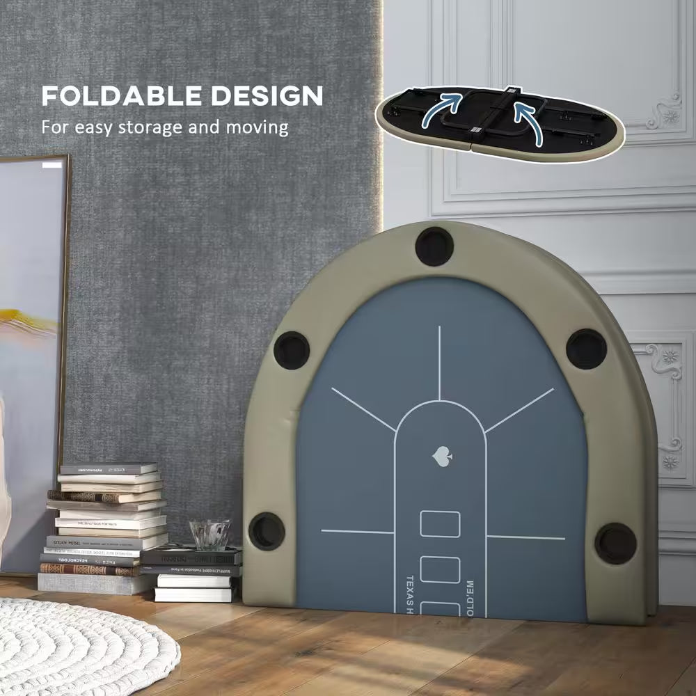 Poker Table Foldable, 70 In. Oval Blackjack Casino Texas Holdem Poker Game Table in Blue and Brown