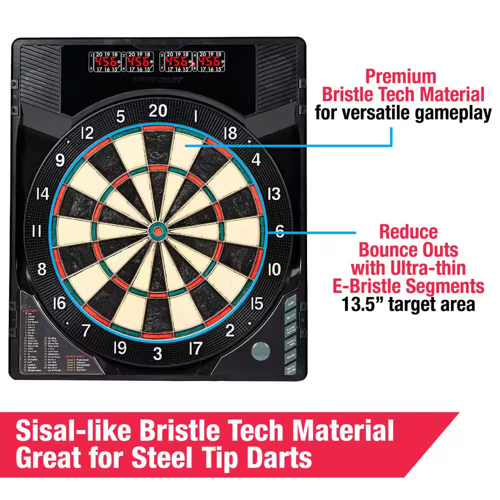 Bristlesmart Dartboard with Cabinet - Accepts Steel Tip Darts with Electronic Scoring and 294 Games