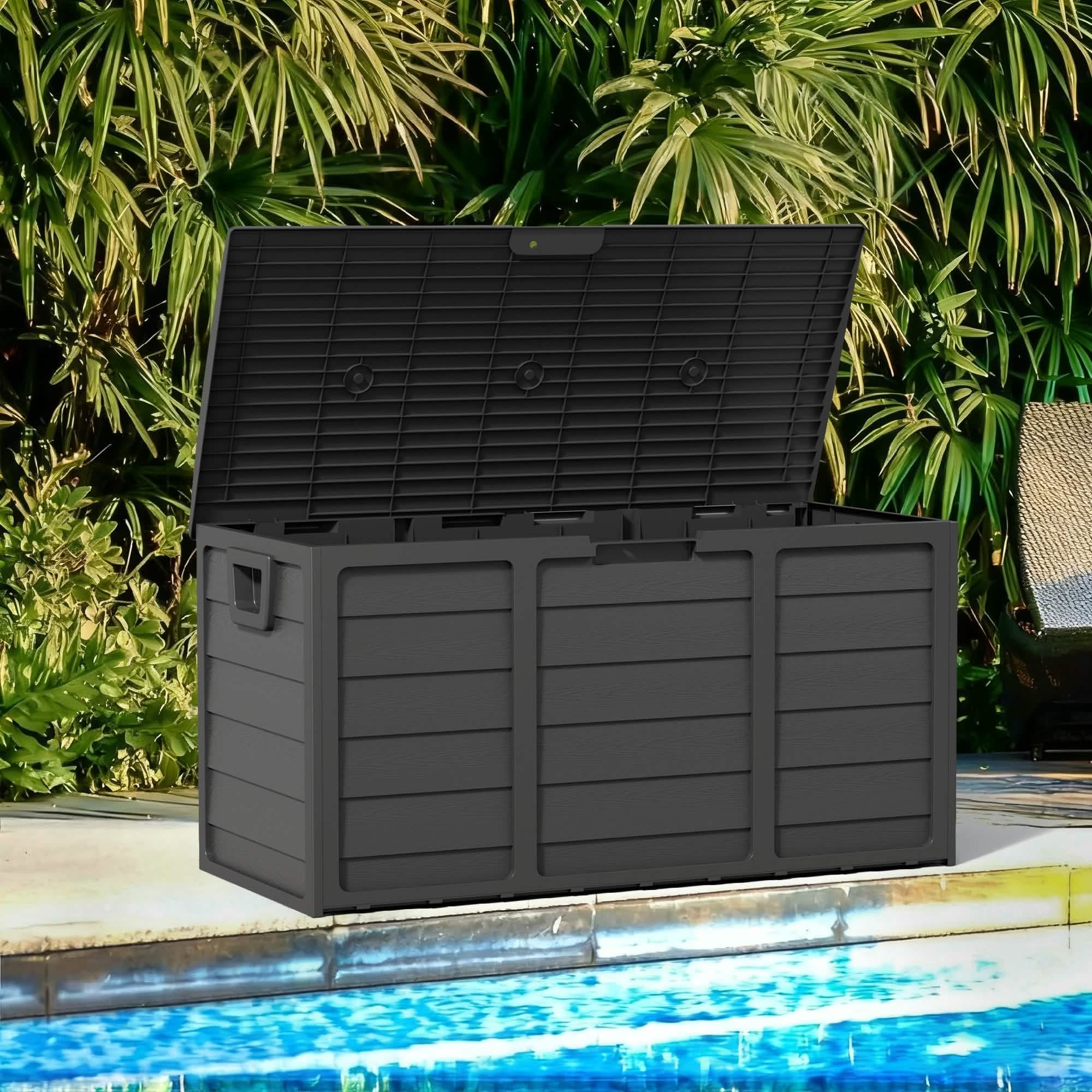75-Gallon Outdoor Storage Box – Black Resin Deck Box for Patio, Garden & Pool Storage