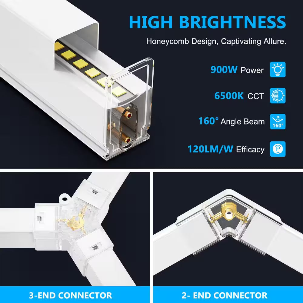 1.6 Ft. 6500K Integrated LED White Strip Light Fixture 108000LM Hexagon Garage Light (14 HEX)
