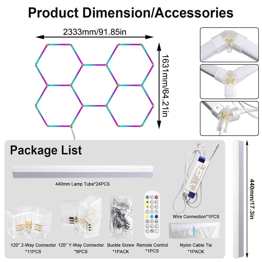 RGB LED Hexagon Garage Lights Car Detailing Shop Light No Border for Garage Bar
