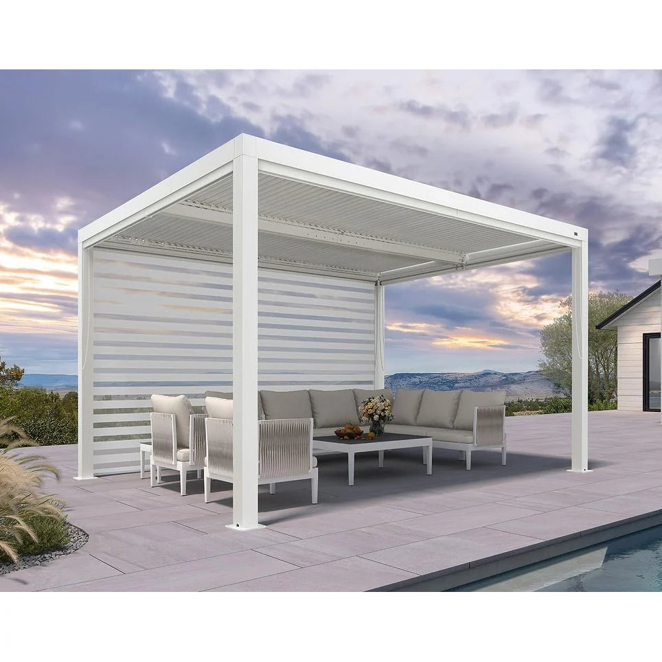 Louvered Pergola Modern White Pergola with Adjustable Roof for Deck Backyard Garden