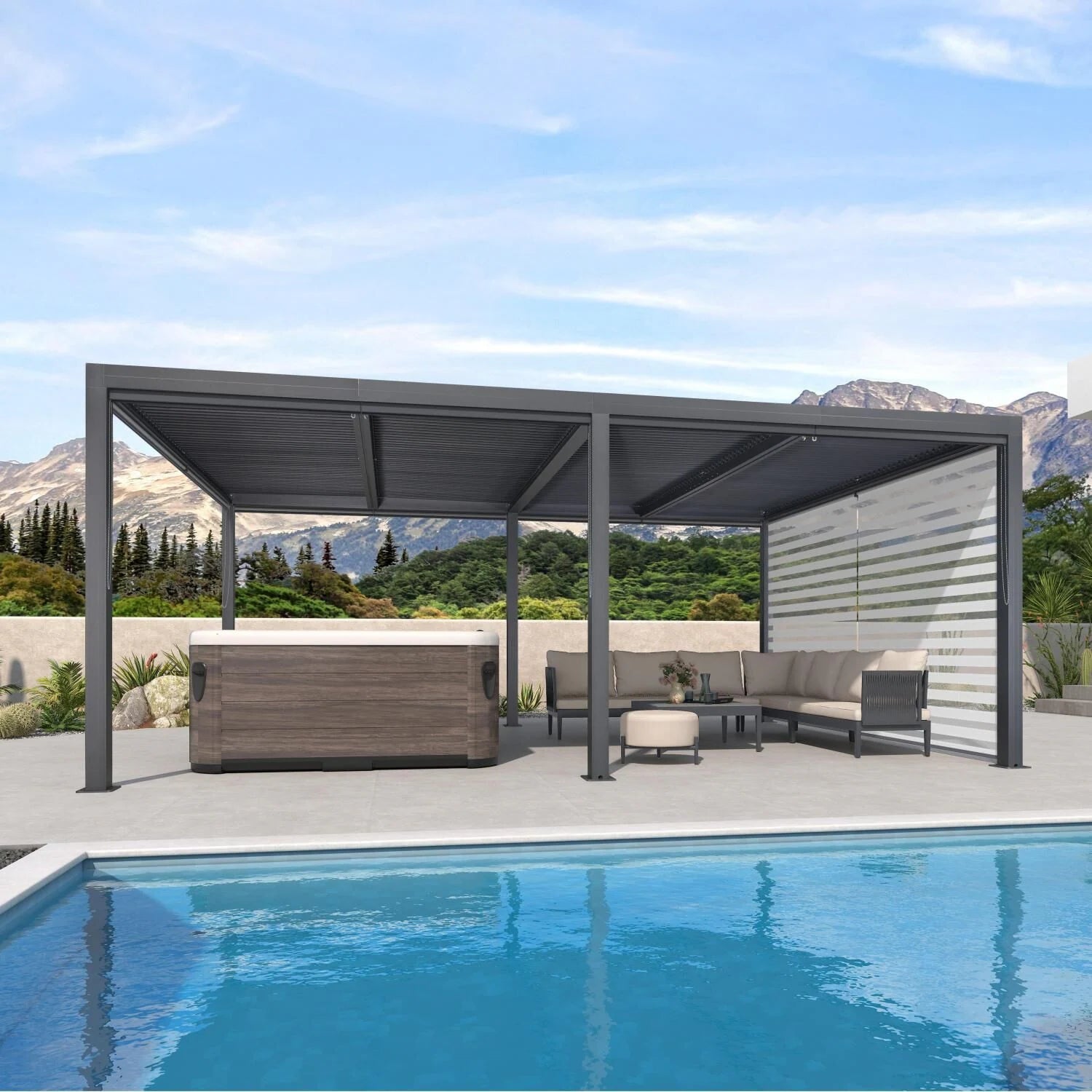 Gray Louvered Pergola Outdoor Aluminum Pergola with Adjustable Roof for Patio Gray Hardtop Gazebo