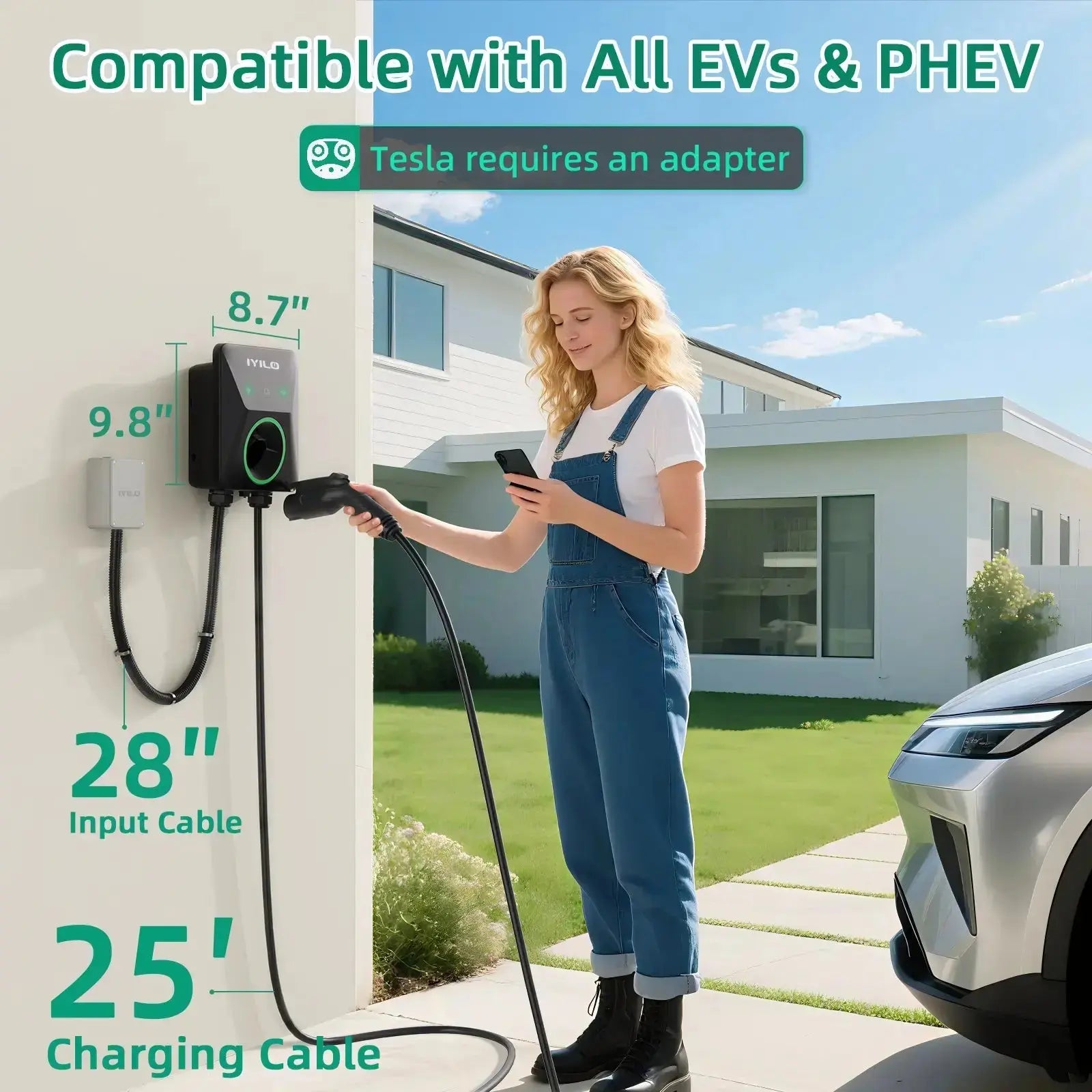 IYILO 48A Hardwired Level 2 EV Charger – Smart Fast Charging with Load Balancing & Energy Monitoring
