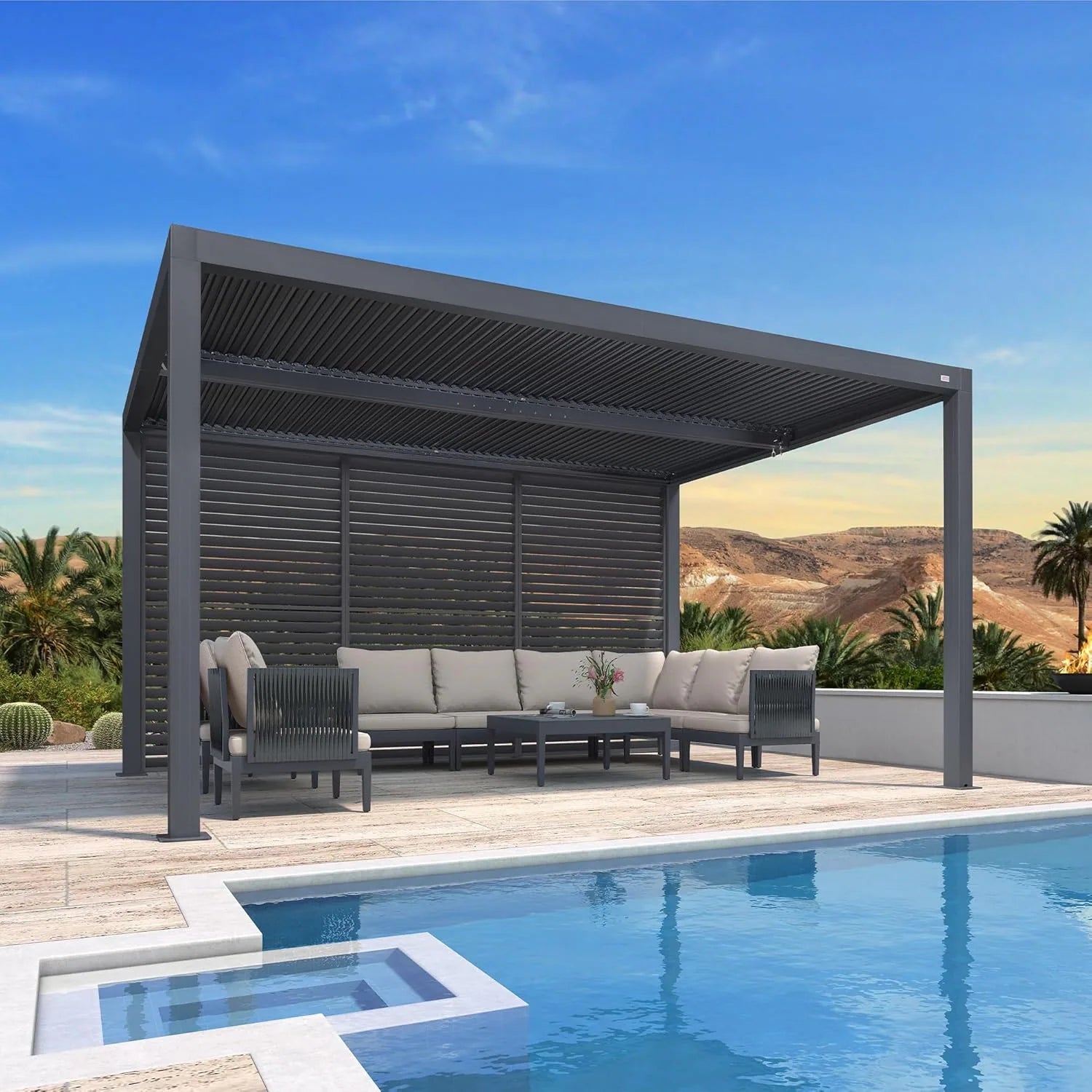 Gray Louvered Pergola Outdoor Aluminum Pergola with Adjustable Roof for Patio Gray Hardtop Gazebo